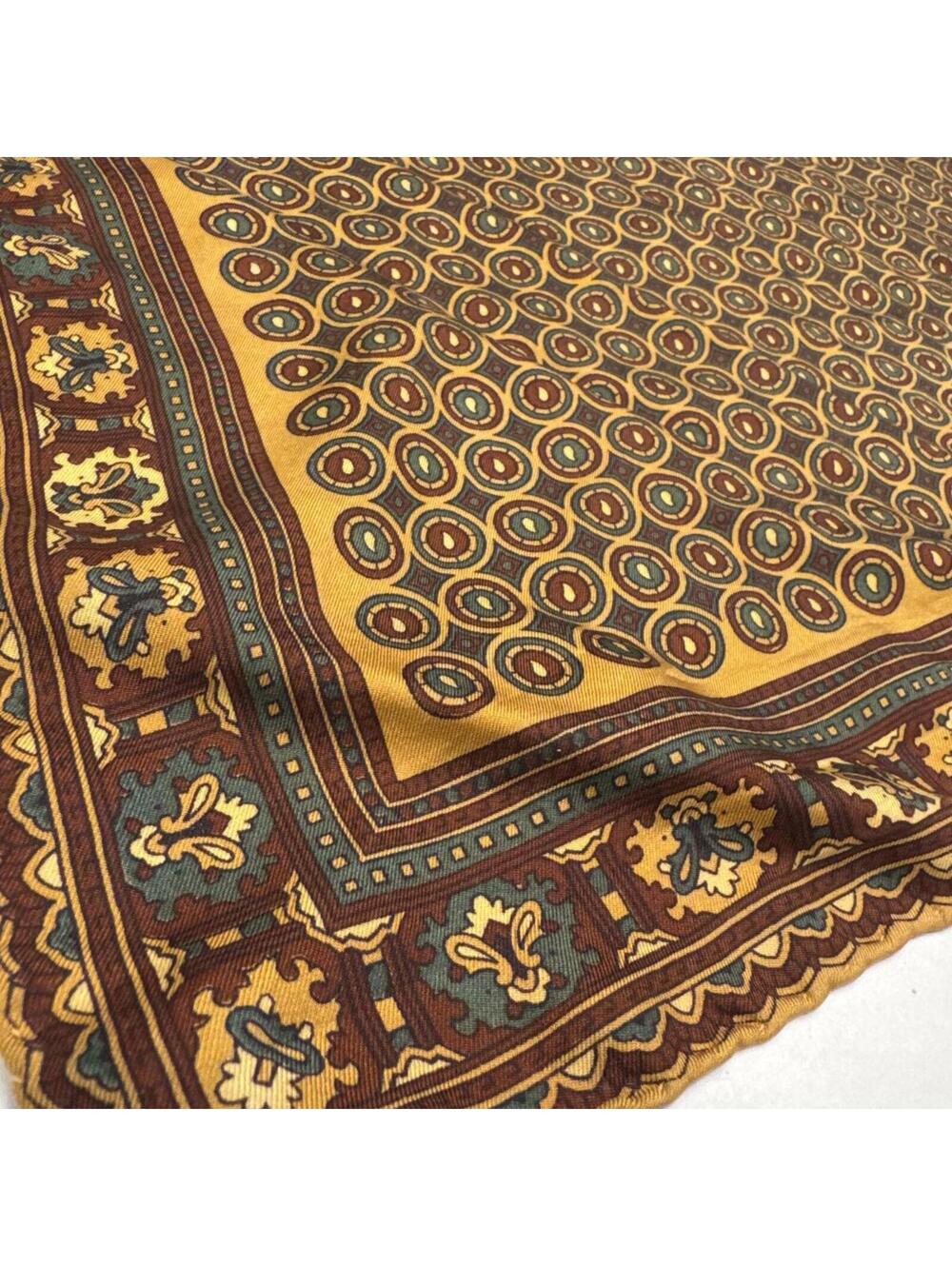 Vintage 70s/80s Earth Tone Geometric Medallion Silk-Feel Square Scarf - Picture 4 of 4